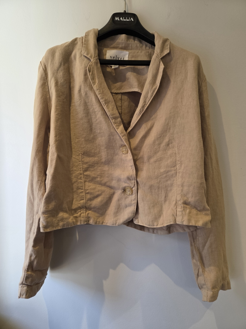 Velvet by Graham & Spencer Taupe Cropped Linen Blazer